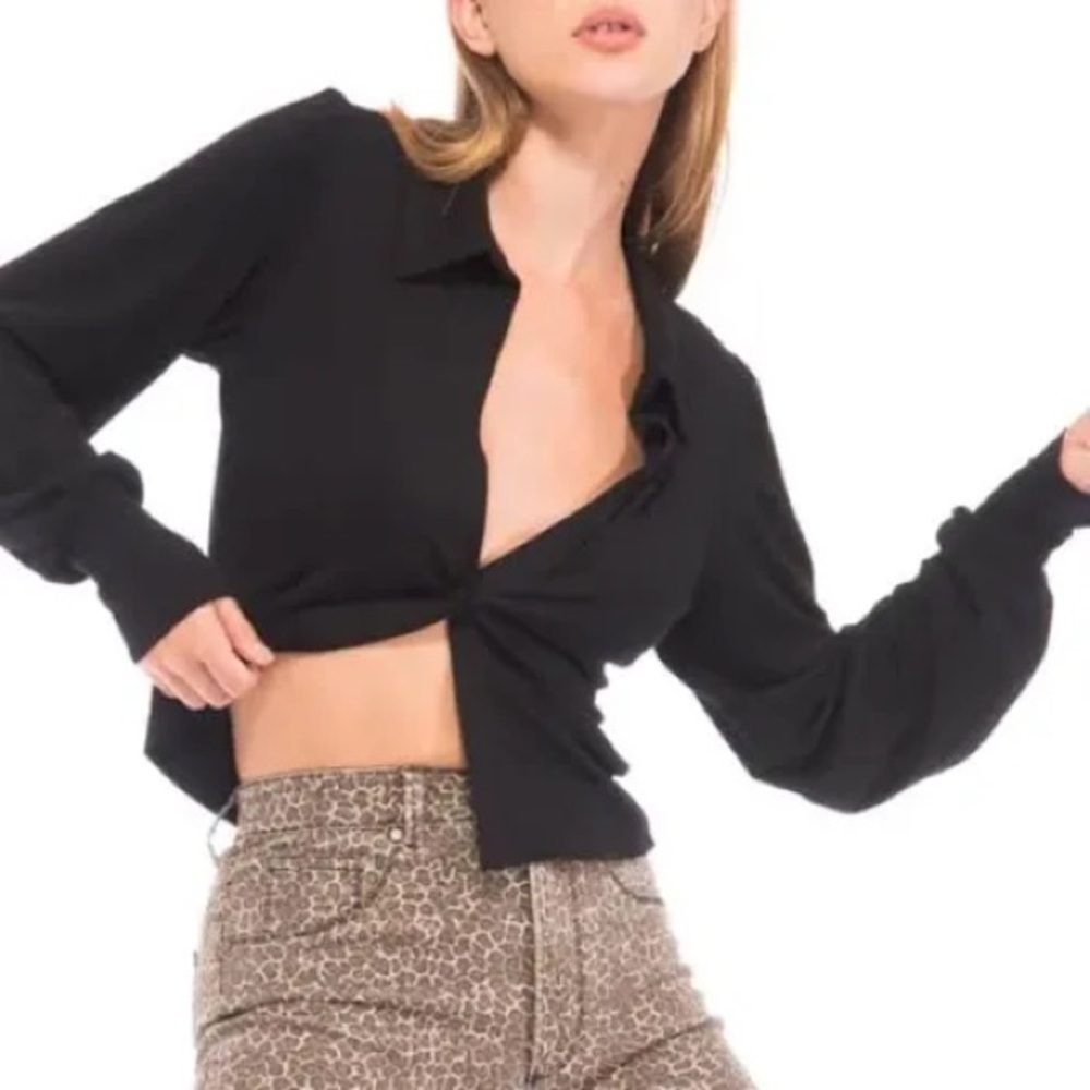 AFRM Santon Ribbed Long Sleeve One Button Blouse